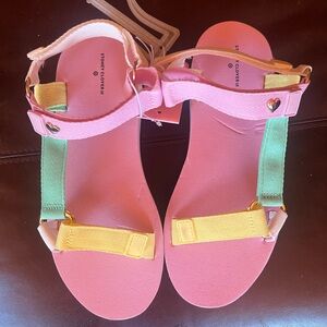 Stoney Clover Pink Platform Sandal with Multicolor Straps